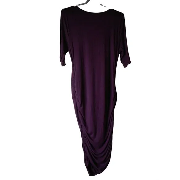 Maternity Motherhood Sz L Purple knit Dress Ruched sides short sleeve - Picture 4 of 4